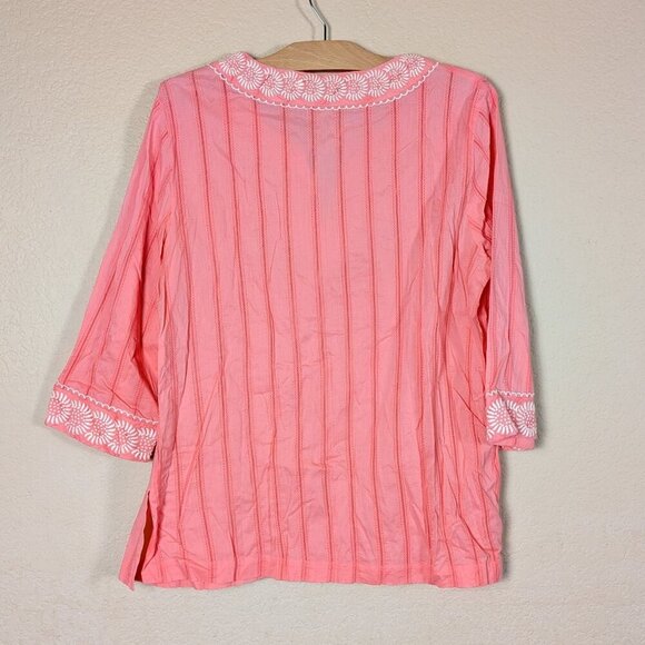 Sigrid Olsen Women's 100% Cotton Long Sleeve Top XL Embroidered Beachy Tassel - Picture 2 of 8